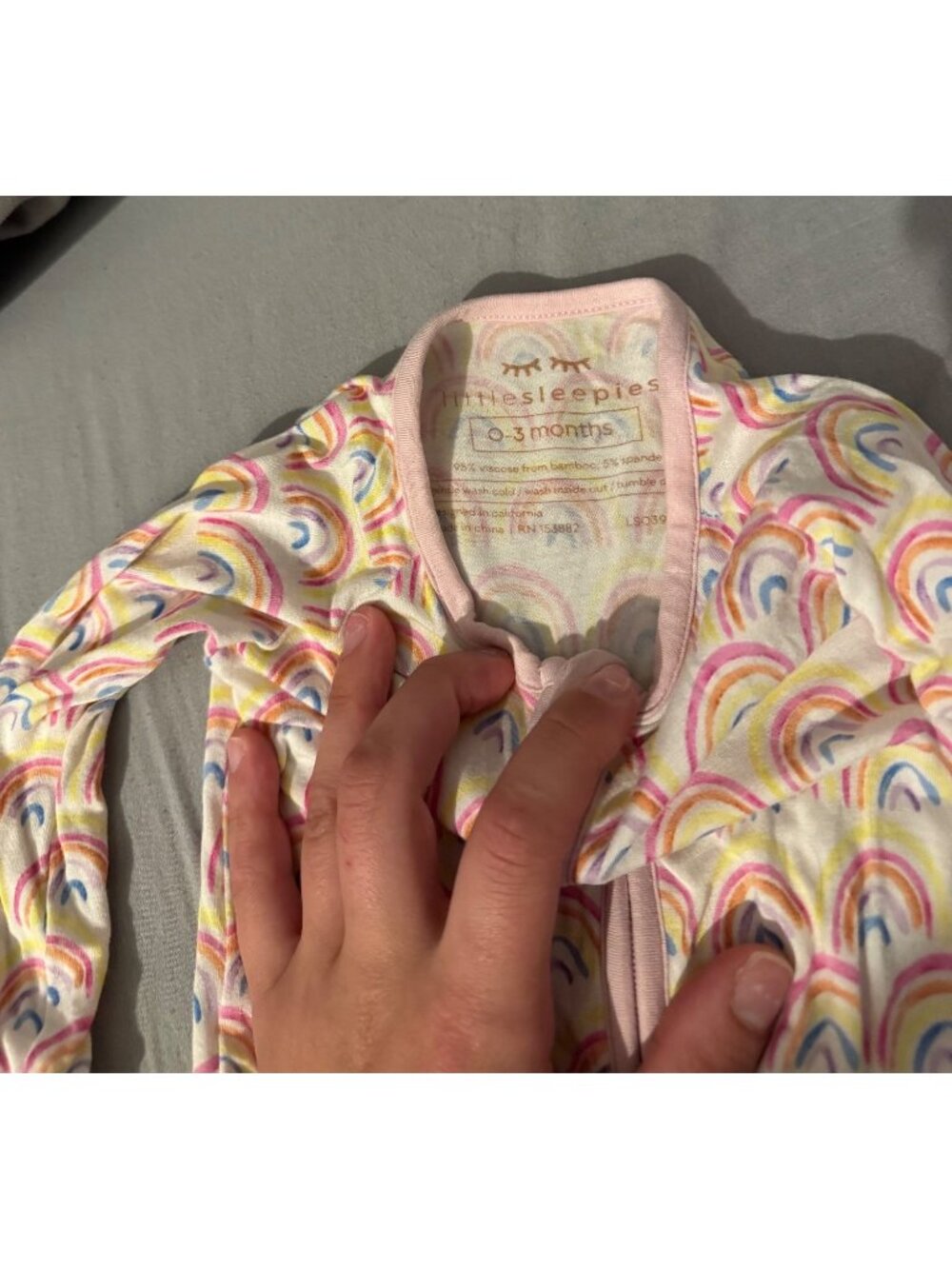 Little Sleepies Rainbow Zippy Sleeper 0-3 Months Baby Girl Bamboo Pajamas - Picture 4 of 4